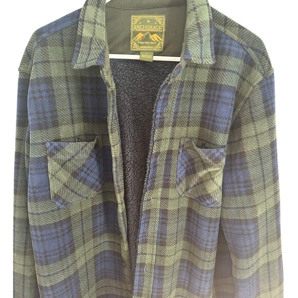 Anchorage Expedition Sherpa Lined Flannel Shacket Blue Green Plaid Men’s Large - Picture 1 of 5